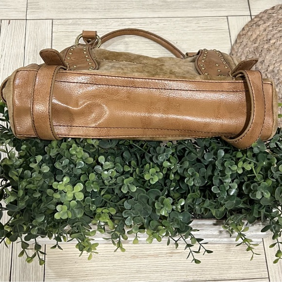 PRITZI Wheat Studded Brass Large Hobo Shoulder Bag Vegan Suede Leather - Picture 12 of 14